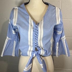 Girl Krazy Cropped Tie Front Bell Sleeve Blouse